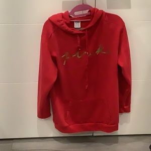 Victoria’s Secret pink red hoodie with logo in gold lettering size small